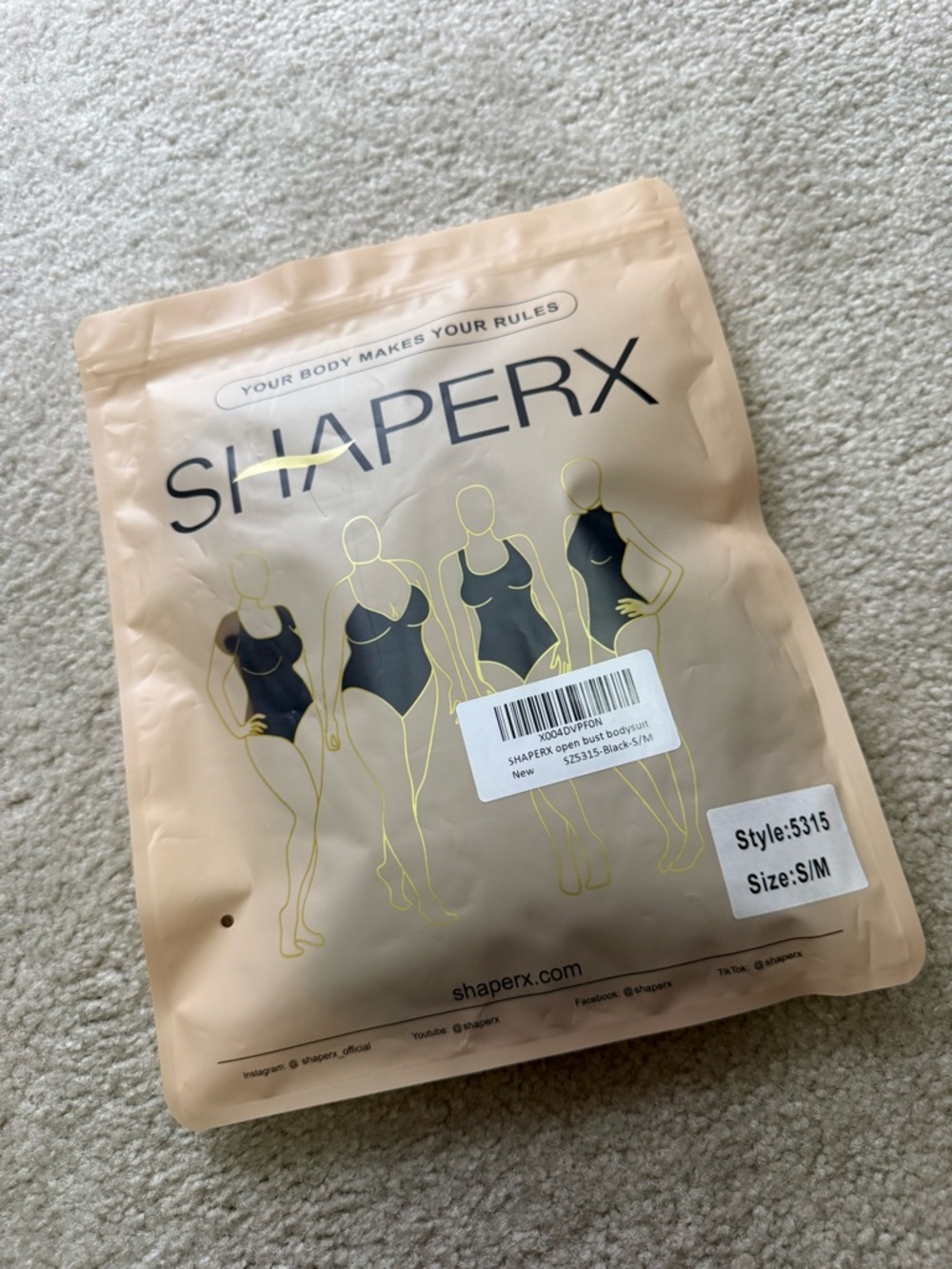 SHAPERX Women's Black Bodysuit Shapewear - S/M